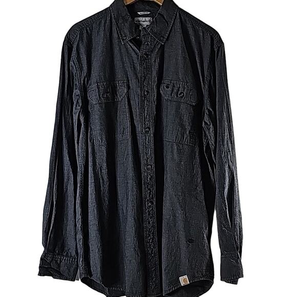 Carhartt Men Sz L Relaxed Fit Grunge Button Down Long Sleeve Shirt Charcoal Gray - Picture 1 of 13